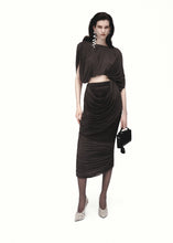 Load image into Gallery viewer, Draped silk midi skirt in brown
