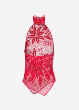Load image into Gallery viewer, Lace crochet high neck blouse in red