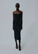 Load image into Gallery viewer, Structured drape corset midi dress in black