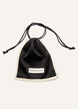 Load image into Gallery viewer, Silk pouch with crochet trim in black