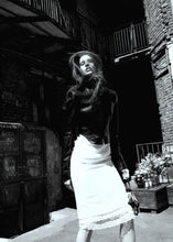 Load image into Gallery viewer, Layered pencil skirt with lace trim in white
