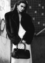 Load image into Gallery viewer, Cropped faux fur jacket in brown with embroidered lining
