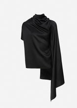 Load image into Gallery viewer, Silk asymmetric scarf blouse in black

