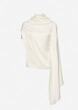 Load image into Gallery viewer, Silk asymmetric scarf blouse in white
