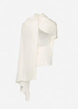 Load image into Gallery viewer, Silk asymmetric scarf blouse in white
