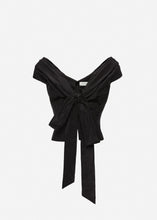 Load image into Gallery viewer, Silk off-shoulder sash blouse in black
