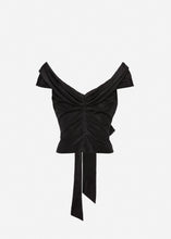 Load image into Gallery viewer, Silk off-shoulder sash blouse in black
