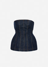 Load image into Gallery viewer, Strapless denim corset top in navy blue
