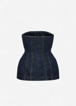 Load image into Gallery viewer, Strapless denim corset top in navy blue
