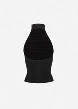 Load image into Gallery viewer, Open-back plissé top in black
