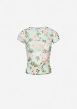 Load image into Gallery viewer, Fitted short-sleeve silk top in blue print
