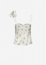 Load image into Gallery viewer, Flower appliqué silk tank in cream print
