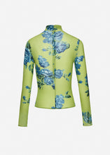 Load image into Gallery viewer, Longsleeve rose detail top in green print
