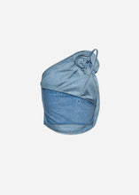 Load image into Gallery viewer, One-shoulder draped denim top in sky blue
