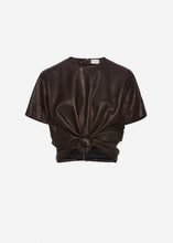 Load image into Gallery viewer, Leather knotted t-shirt in brown
