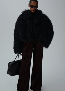 Short shag shearling coat in black