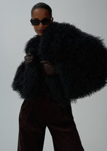 Load image into Gallery viewer, Short shag shearling coat in black
