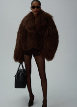 Load image into Gallery viewer, Short shag shearling coat in brown
