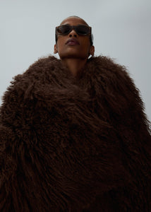 Short shag shearling coat in brown