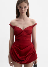 Load image into Gallery viewer, Off-shoulder bustier dress in red
