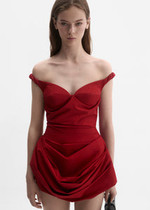 Off-shoulder bustier dress in red