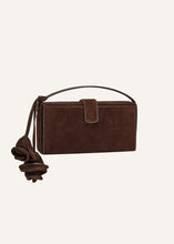 Load image into Gallery viewer, Apolonia bag in brown suede with flower charm

