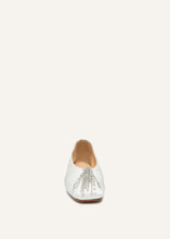 Load image into Gallery viewer, Crystal-embellished satin flats in white
