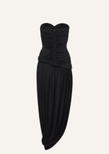 Load image into Gallery viewer, Open-leg draped maxi dress in black
