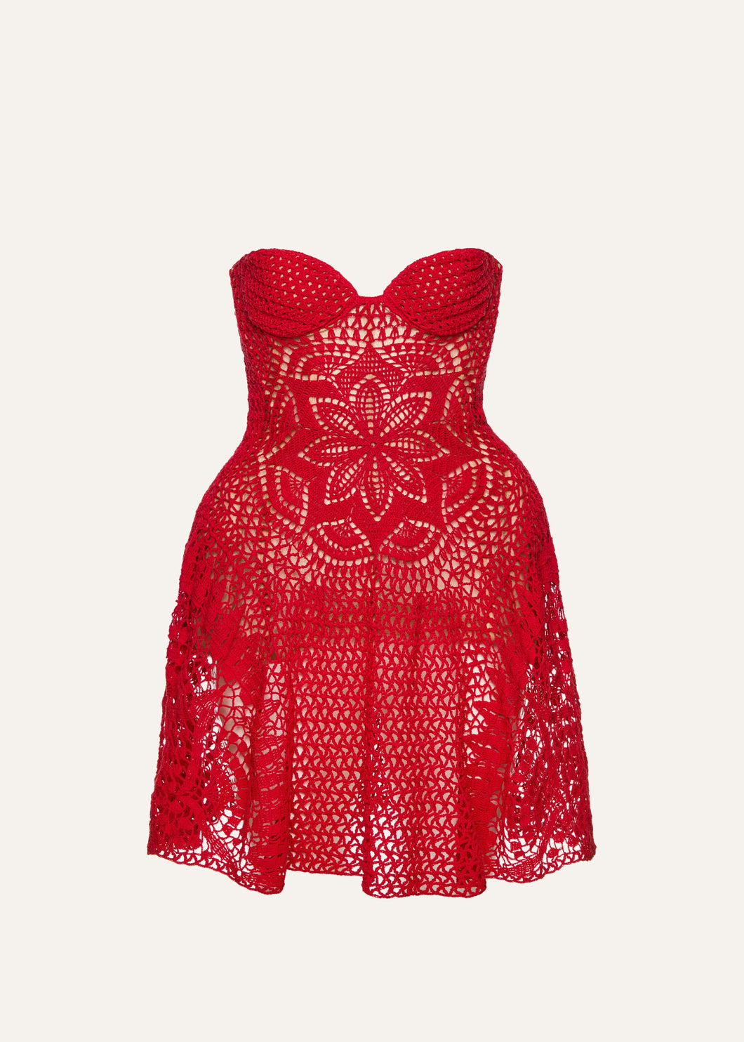 Crochet bustier mini dress in red
