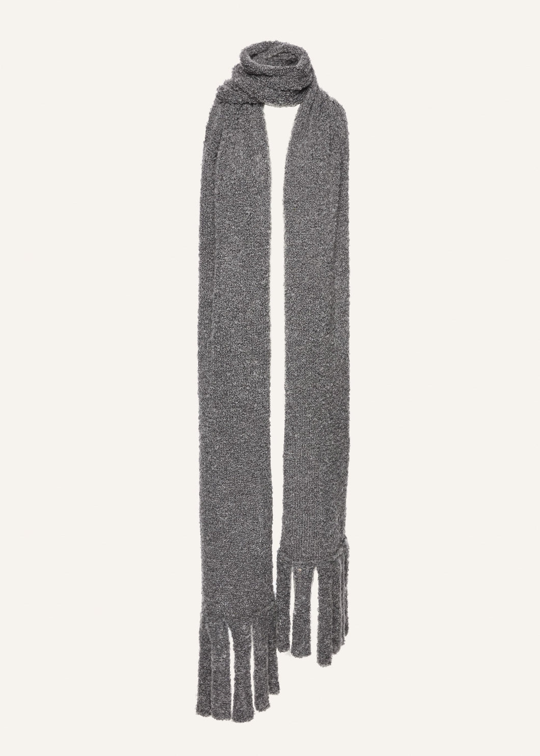 Fringed mohair-wool blend scarf in charcoal mélange