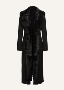 Longline shearling coat in black