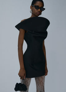 Sculpted cotton mini dress in black