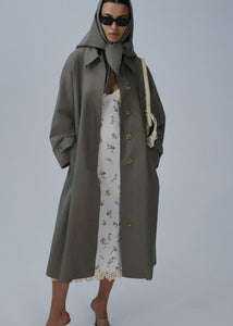 Belted cotton trench coat in grey