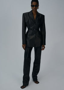 Leather hourglass blazer in black