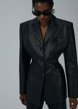 Load image into Gallery viewer, Leather hourglass blazer in black
