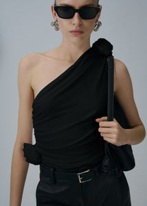 One shoulder tshirt in black