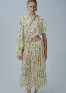 Flowy high-neck cropped blouse in cream dots print