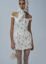 Load image into Gallery viewer, Off-shoulder hip pad midi dress in cream print
