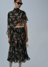 Load image into Gallery viewer, Sheer midi skirt in black print
