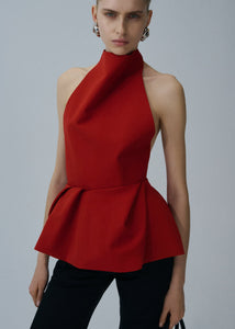 Halter peplum top in red