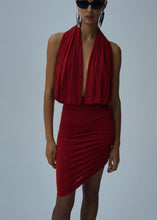 Load image into Gallery viewer, Plunge halter jersey midi dress in red
