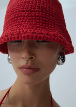 Load image into Gallery viewer, Handmade wide brim crochet bucket hat in red
