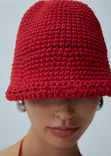 Load image into Gallery viewer, Handmade wide brim crochet bucket hat in red
