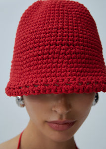 Handmade wide brim crochet bucket hat in red