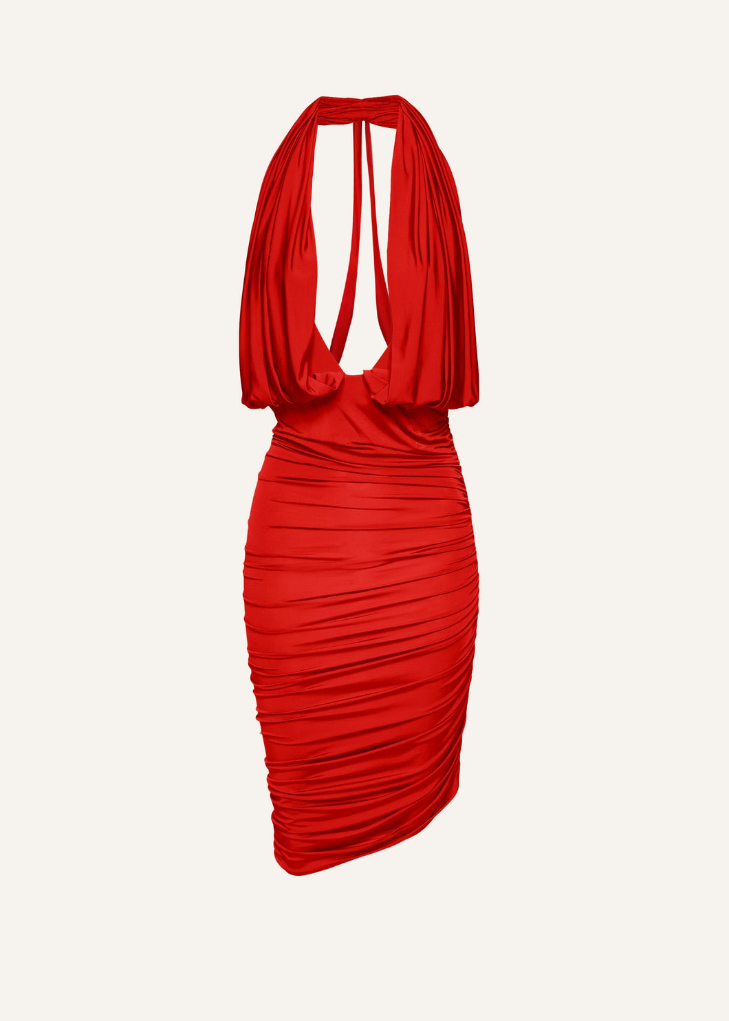 Plunge halter jersey midi dress in red