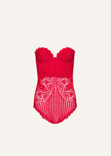 Load image into Gallery viewer, Lace crochet bustier bodysuit in red
