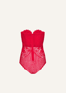 Lace crochet bustier bodysuit in red
