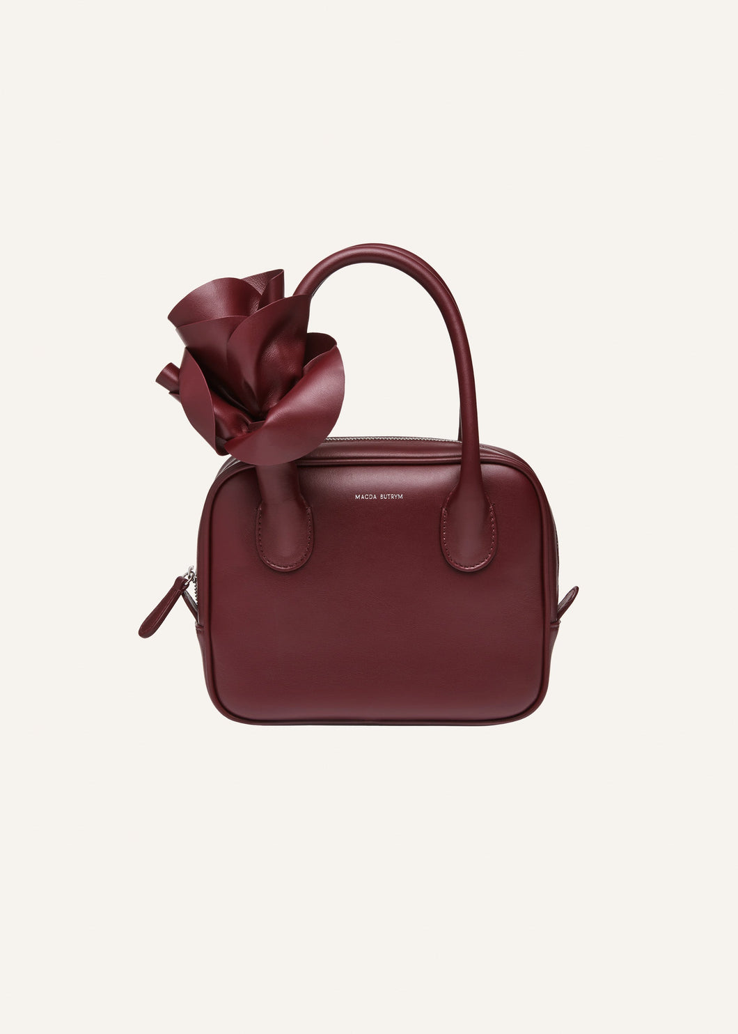 Brigitte square bag in burgundy leather and silver