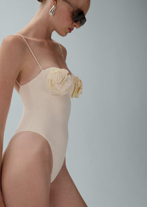 3D flower retro bustier swimsuit in cream