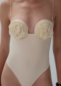 3D flower retro bustier swimsuit in cream